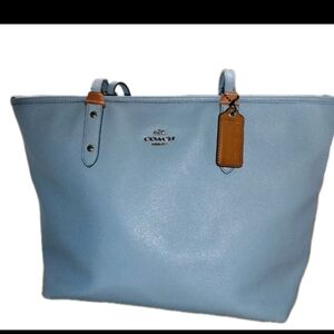 Coach City Zip Tote Light Blue Crossgrain Leather Tote